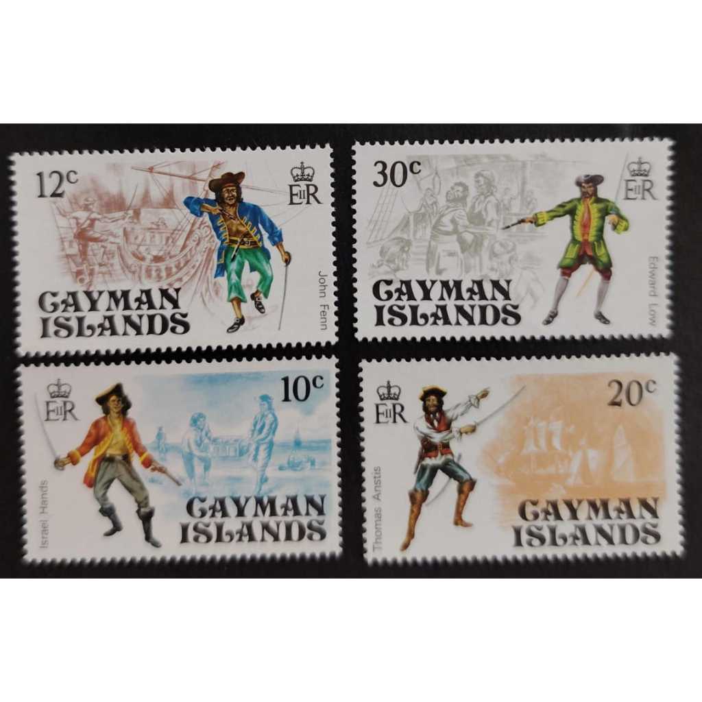 Cayman Islands , 1975 Pirates, MINT, COMPLETE SET , FOXING HINGED !