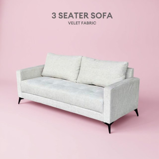FREE INSTALL- Sofa 3 Seater Murah Velvet Fabric Modern Home Living Room Cushion Selesa