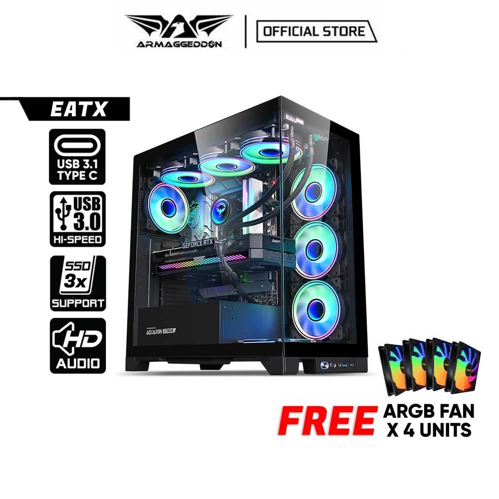 Armaggeddon Aquaron Xtreme EATX Transparent view Gaming Casing Chasic PC Case ฟรีพัดลม ARGB 4 ตัว