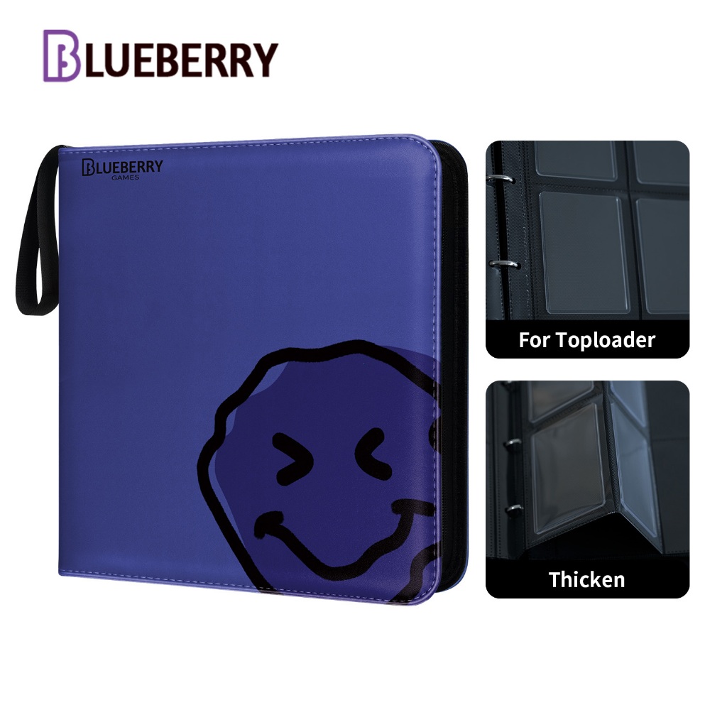 BERYFAM Toploader Binder อัลบั้มสีฟ้าสีดํา Binder 240Pocket Trading การ์ด Pokemon BlueberrySeries