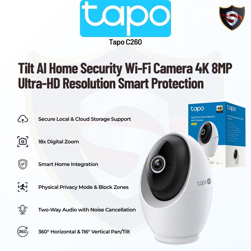 TP Link Tapo C260 กล้องวงจรปิดอัจฉริยะในร่ม 2K QHD Pan Tilt Camera WiFi AI Motion Night Vision