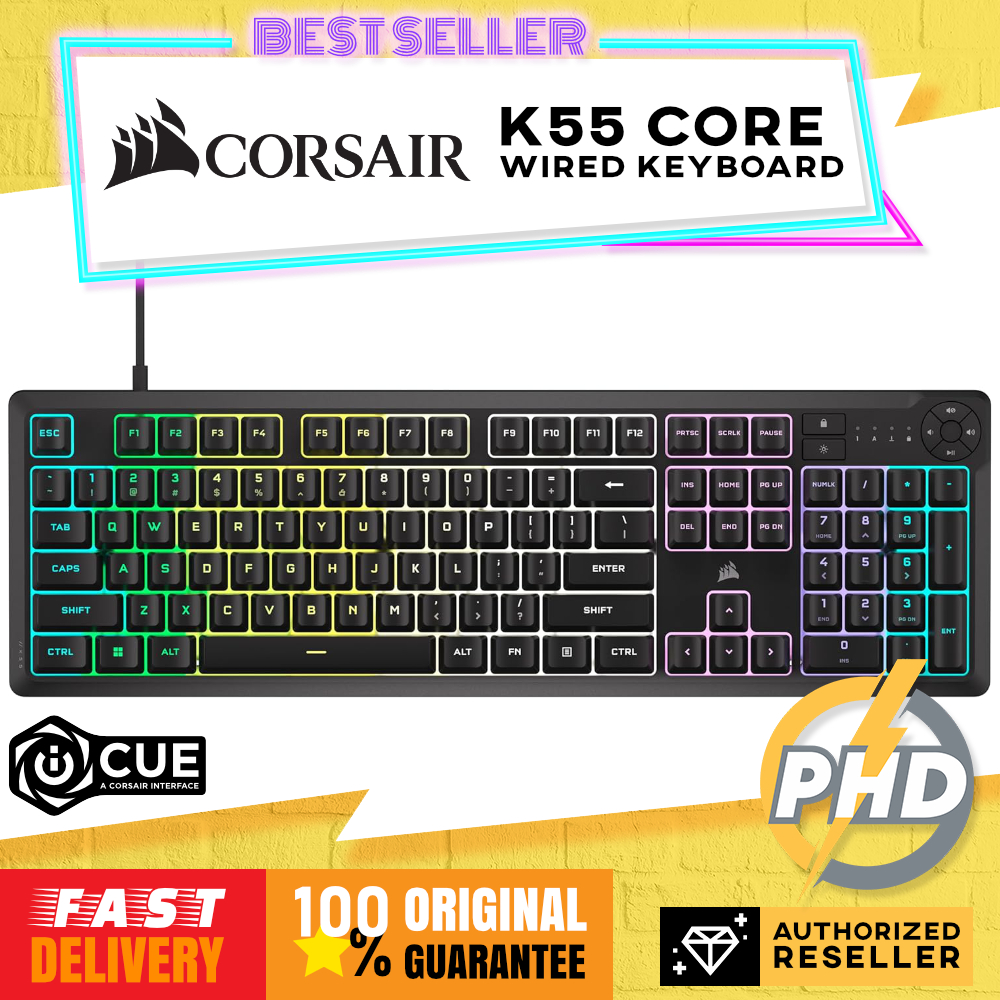 Corsair K55 CORE RGB Gaming Keyboard [แสง RGB ที่ปรับแต่งได้]