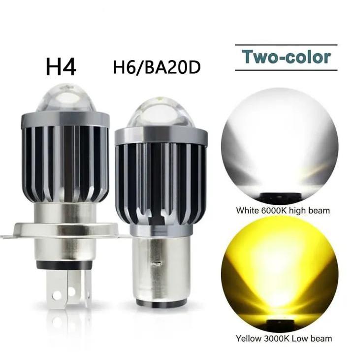 Dual สี T19 H4 รถจักรยานยนต์ไฟฟ้า LED ไฟหน้าหลอดไฟ Hight Low beam มอเตอร์ไซด์ 3000K 6000K