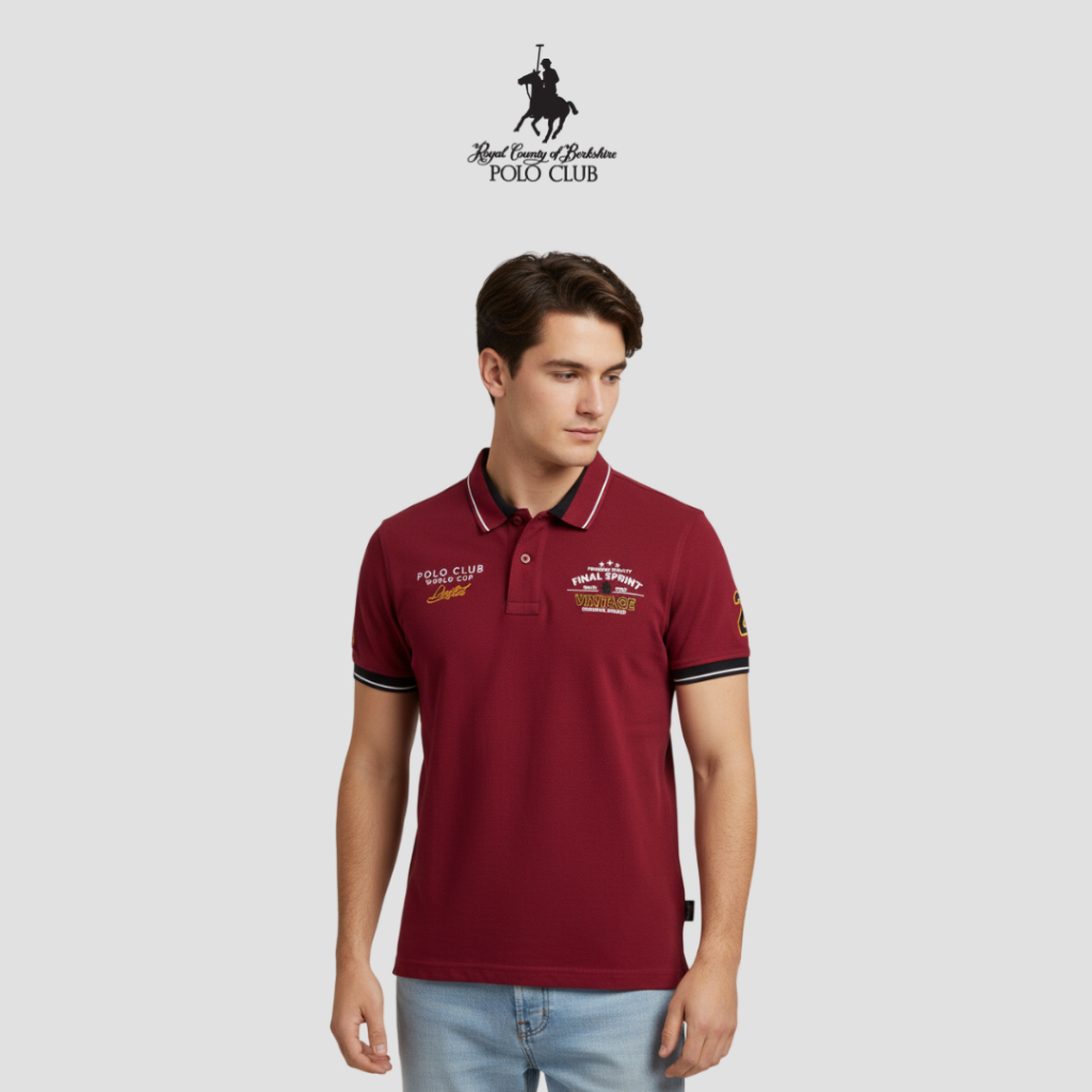 RCB Polo Club Men เสื้อโปโลปักแขนสั้นคอปก MTS61025 – สีแดง