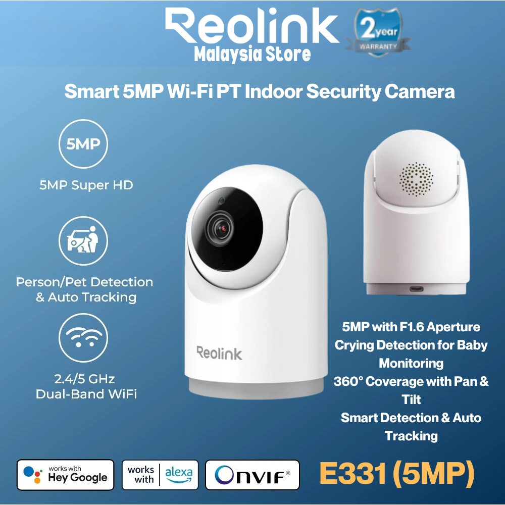 Reolink E331 5MP สมาร์ท Wi-Fi PT กล้องรักษาความปลอดภัยในร่ม Baby Monitor การติดตามอัตโนมัติ Dual Ban