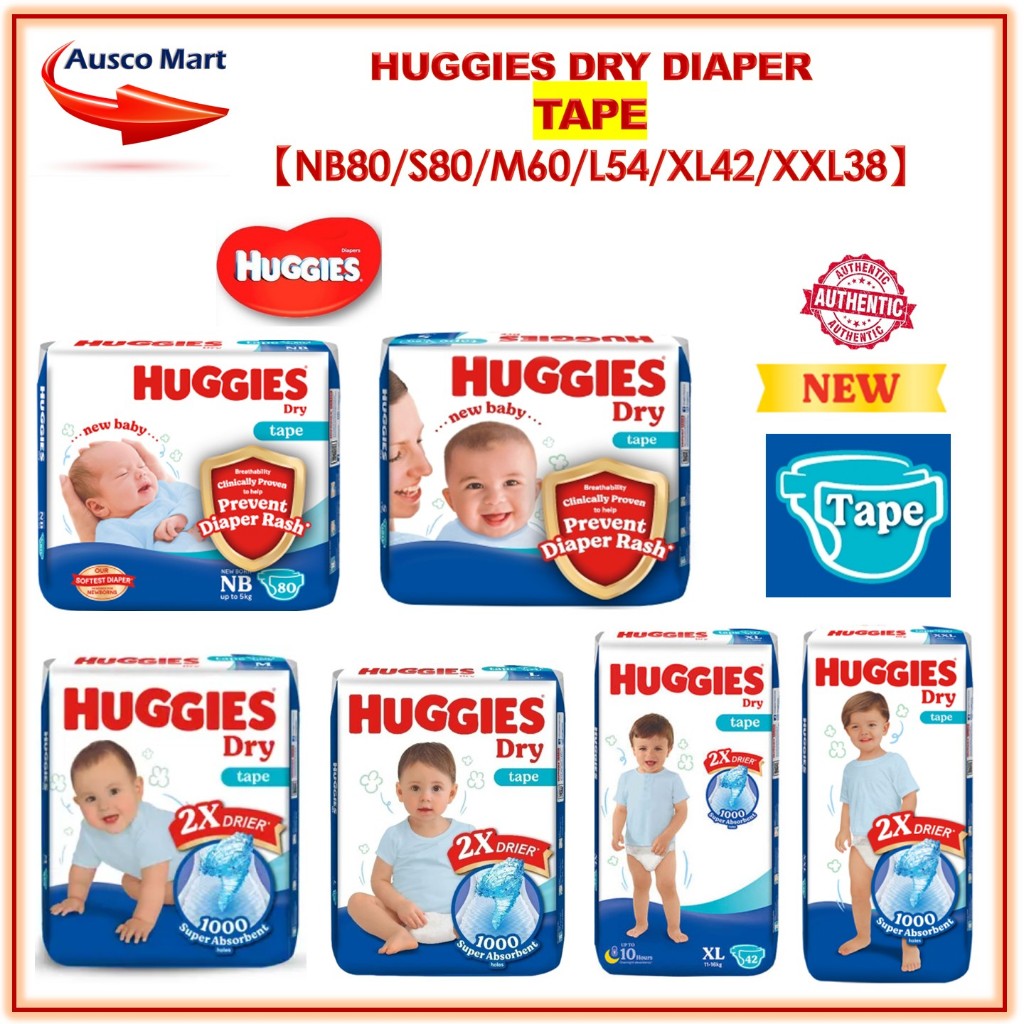 HUGGIES DRY DIAPER TAPENB80; S80; M60; L54; XL42; XXL38