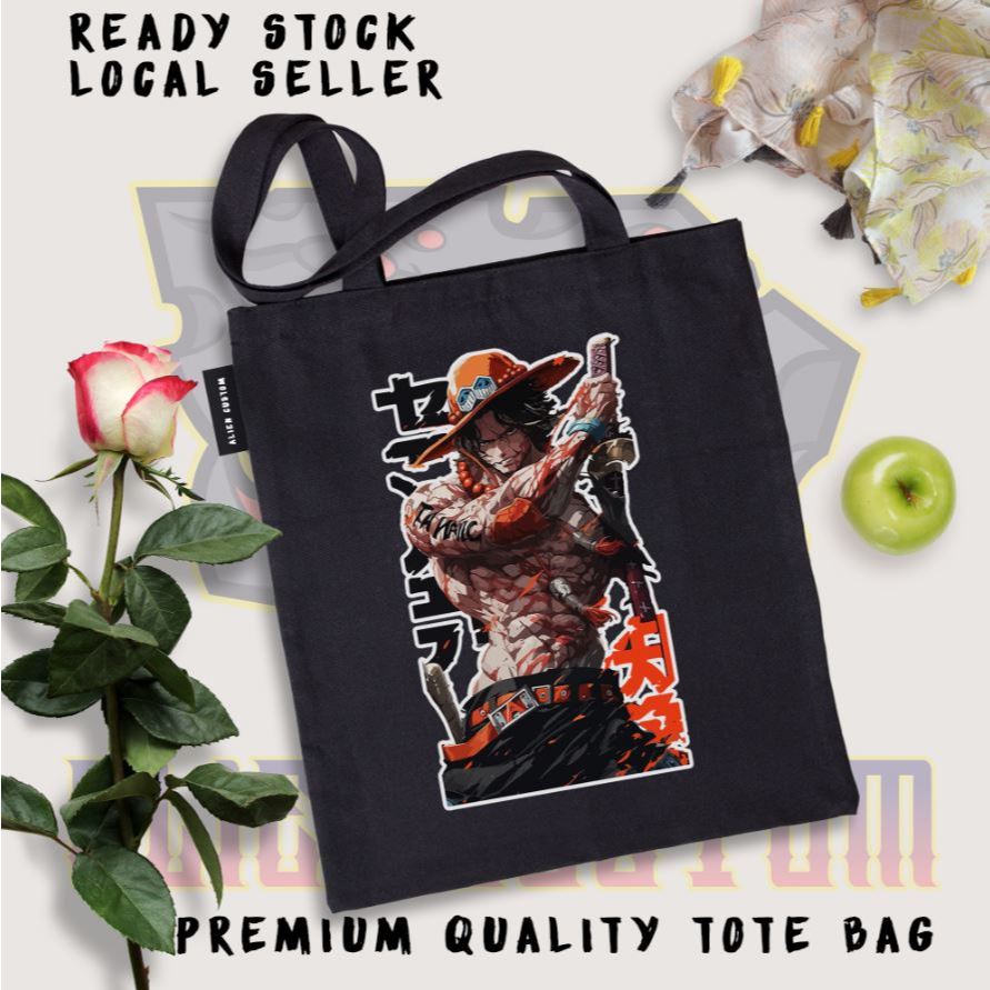 One Piece Crew Anime Design Canvas Black Premium Tote Bags Tuition Student Bag Casual Bag