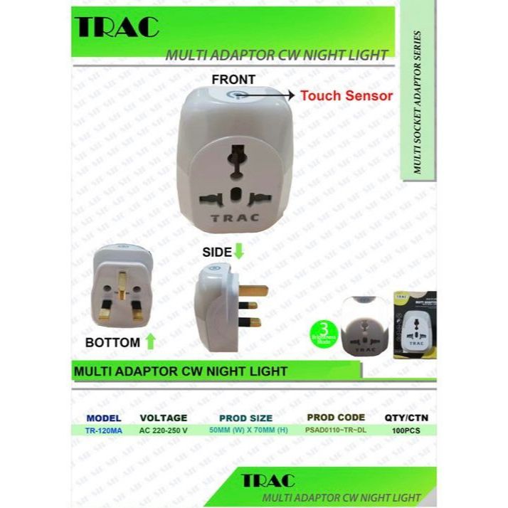 TRAC 13A ADAPTER C/W NIGHT LIGHT 6500K(SIRIM APPROVED)
