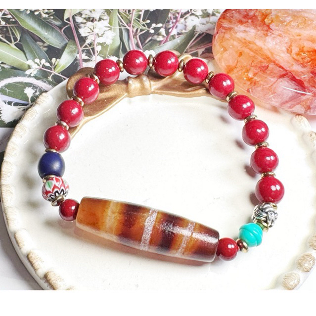 ทิเบต Dzi ลูกปัด Fire Pija Straw Line Dzi ลูกปัดทิเบตเก่า Mine Fire Supply สามสายลูกปัด Dzi ลูกปัด 3