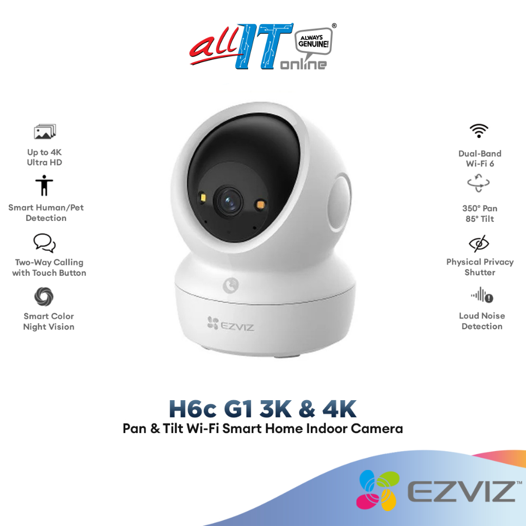 Ezviz H6C G1 3K+5MP H6C G1 4K+8MP Pan & Tilt SmartHome กล้องวงจรปิดในร่มกล้องรักษาความปลอดภัย