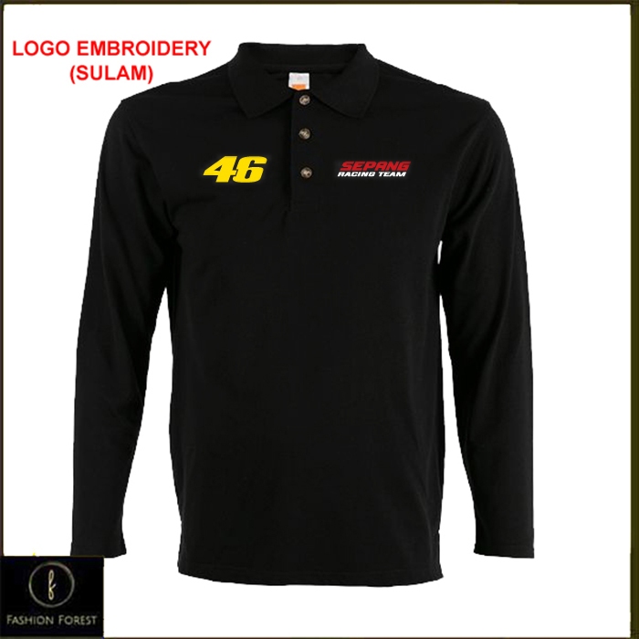 ไมโครไฟเบอร์ Lengan Panjang แขนยาวคอปก T เสื้อโลโก้เย็บปักถักร้อย Sulam SRT Sepang Racing ทีม Petron