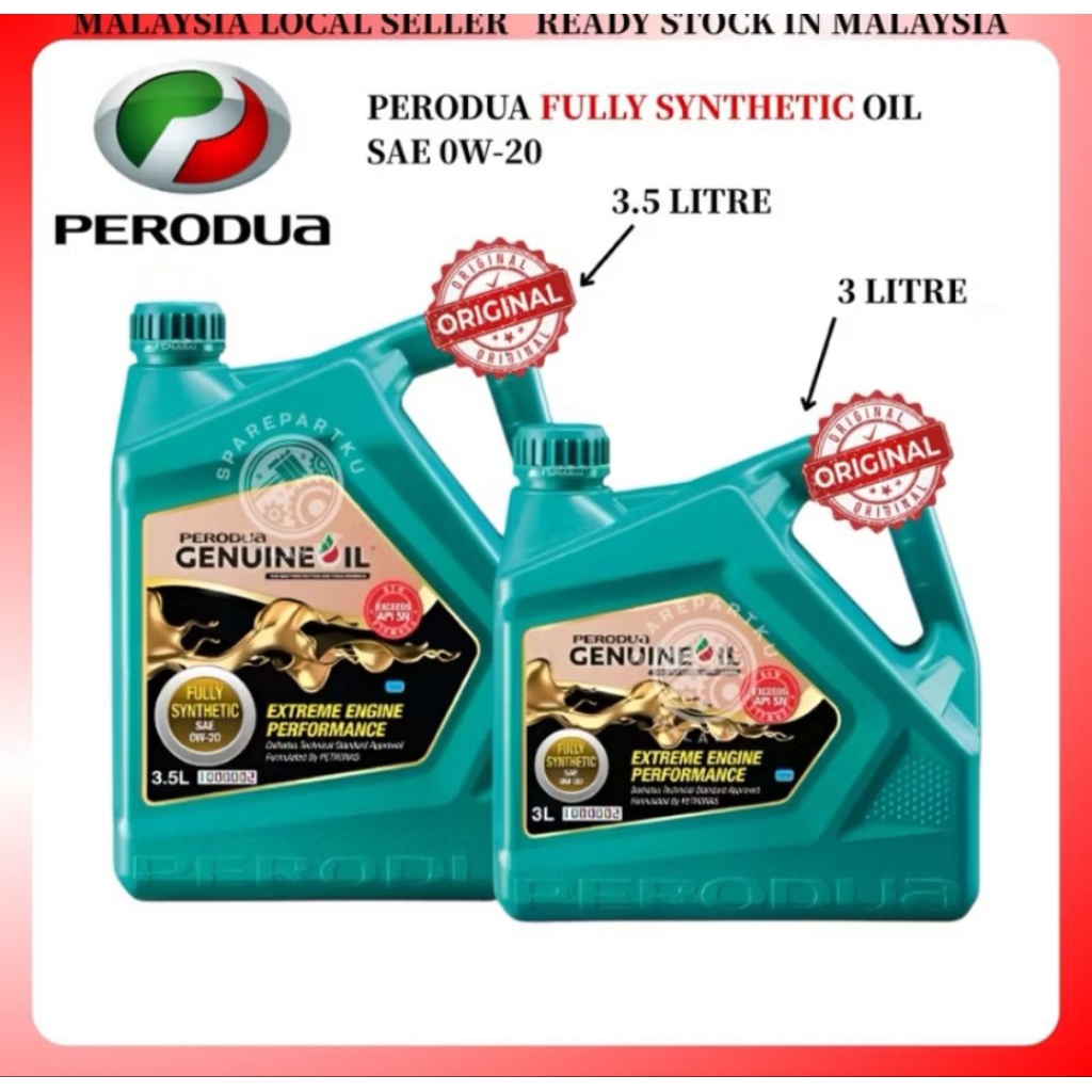 PERODUA FULLY SYNTHETIC OIL ENGINE OIL ใหม่ MINYAK HITAM SAE 0W-20 3.5 LITRE