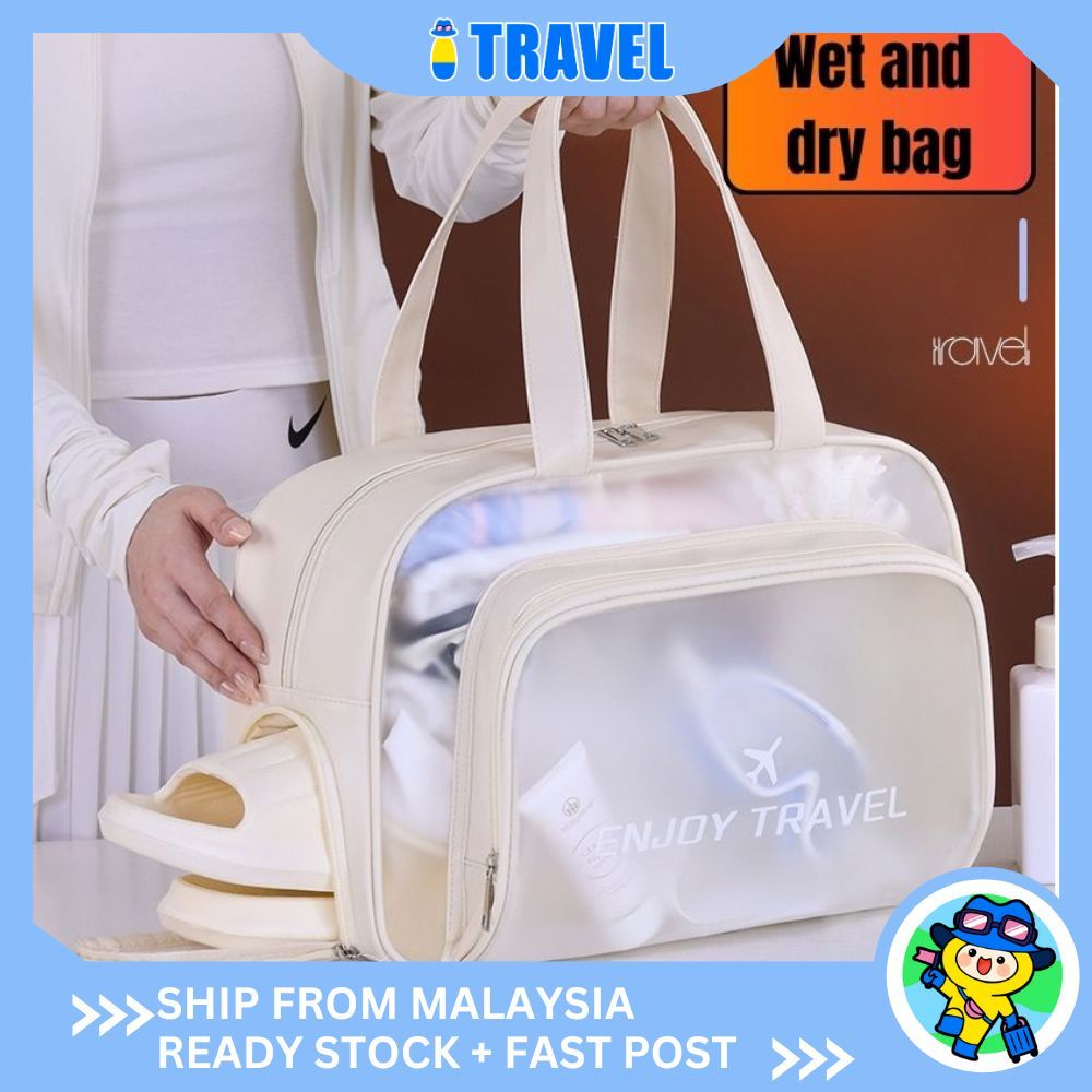 ITRAVEL 2351 กระเป๋าเครื่องสําอางสําหรับเดินทางแบบแยกส่วนแห้งและเปียก PVC Make Up Pouch Beg Kosmetik
