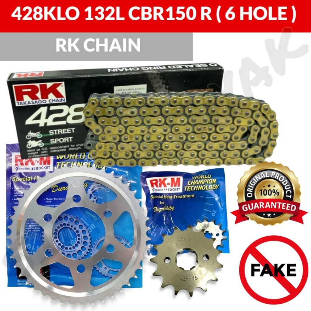 RK-M 428 CBR150 CBR150 R ชุดโซ่สีทองหรือเต็นท์ RK 428KLO-132L CBR 150 6 LUBANG SPROKET BELAKANG