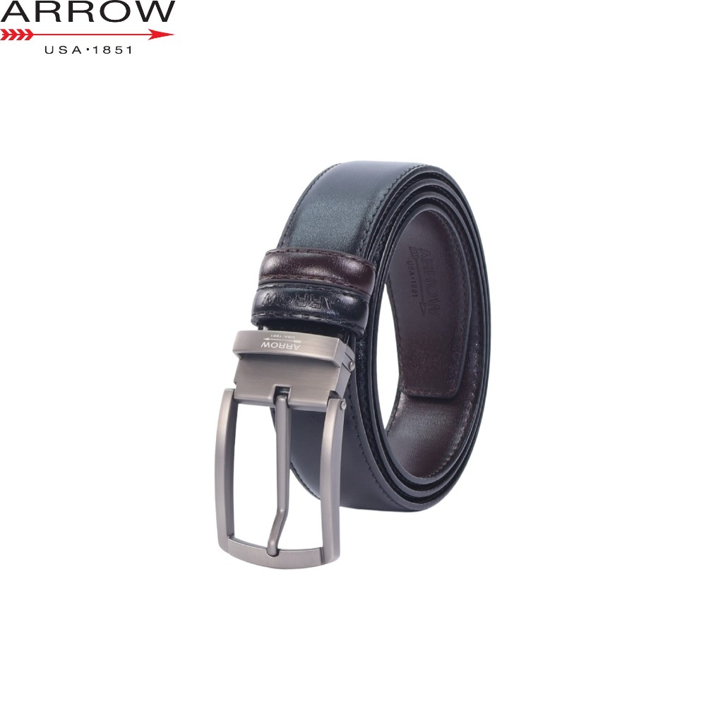 ARROW ผู้ชายหนังสังเคราะห์สายรัดแบบพลิกกลับได้เข็มขัดหัวเข็มขัดเข็มสีคู่
