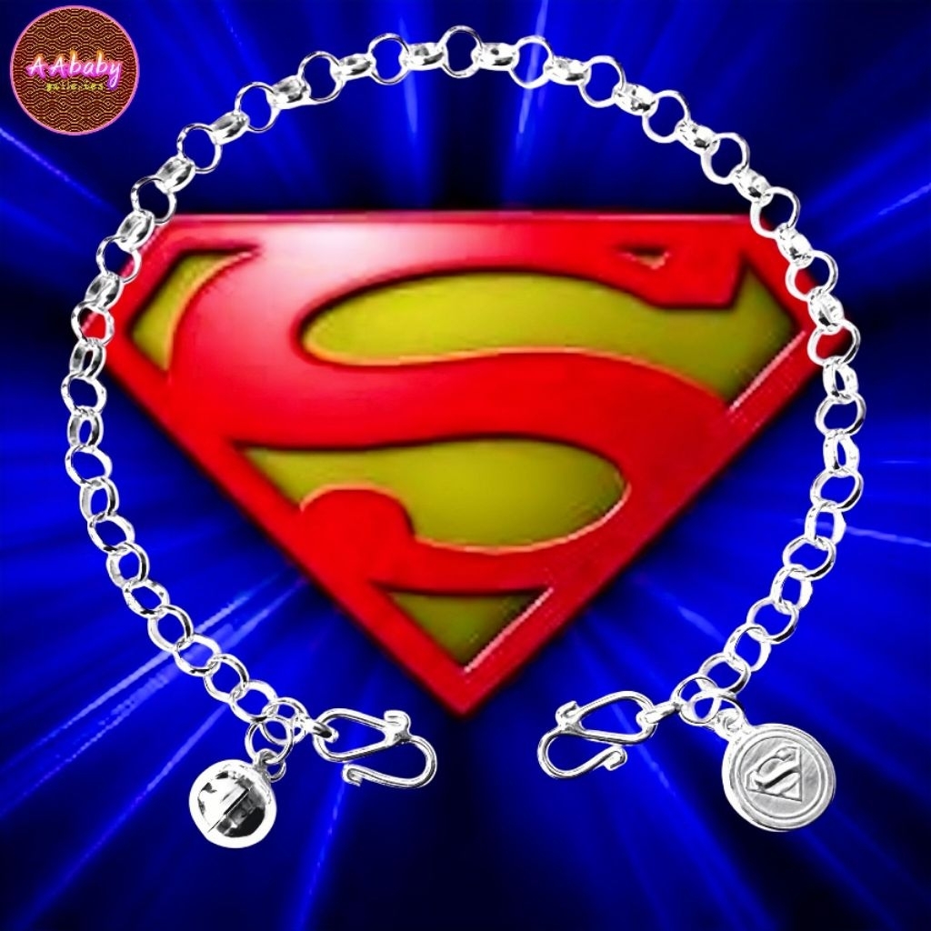 🌈AAbaby Galleries AA219 สร้อยข้อมือกําไลข้อเท้าเงินเด็ก Superman 超人Rantai Tangan/Gelang Bayi
