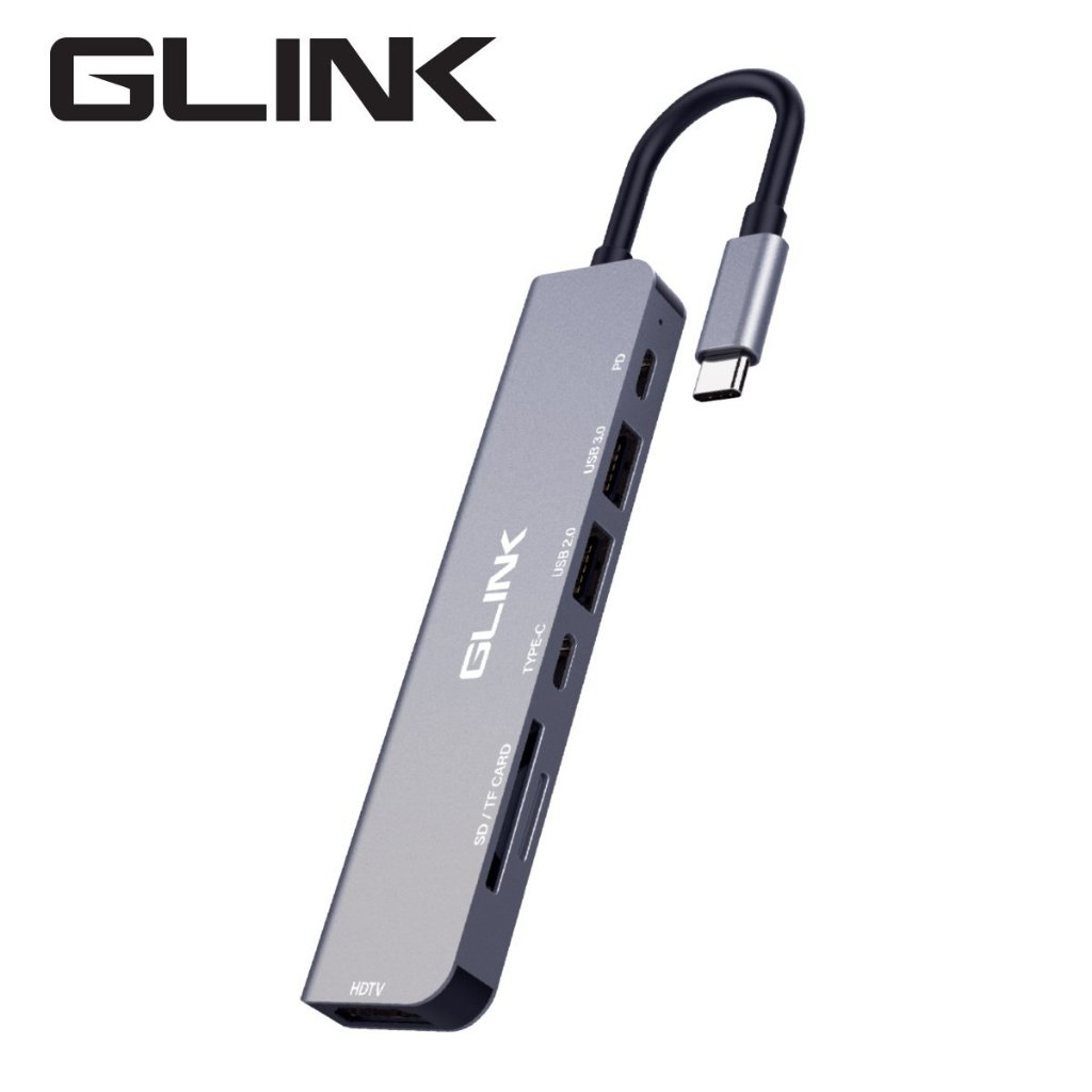 GLINK GL-063-7IN1 HUB TYPE-C TO HDTV พร้อม CARD READER & จัดส่งที่รวดเร็ว