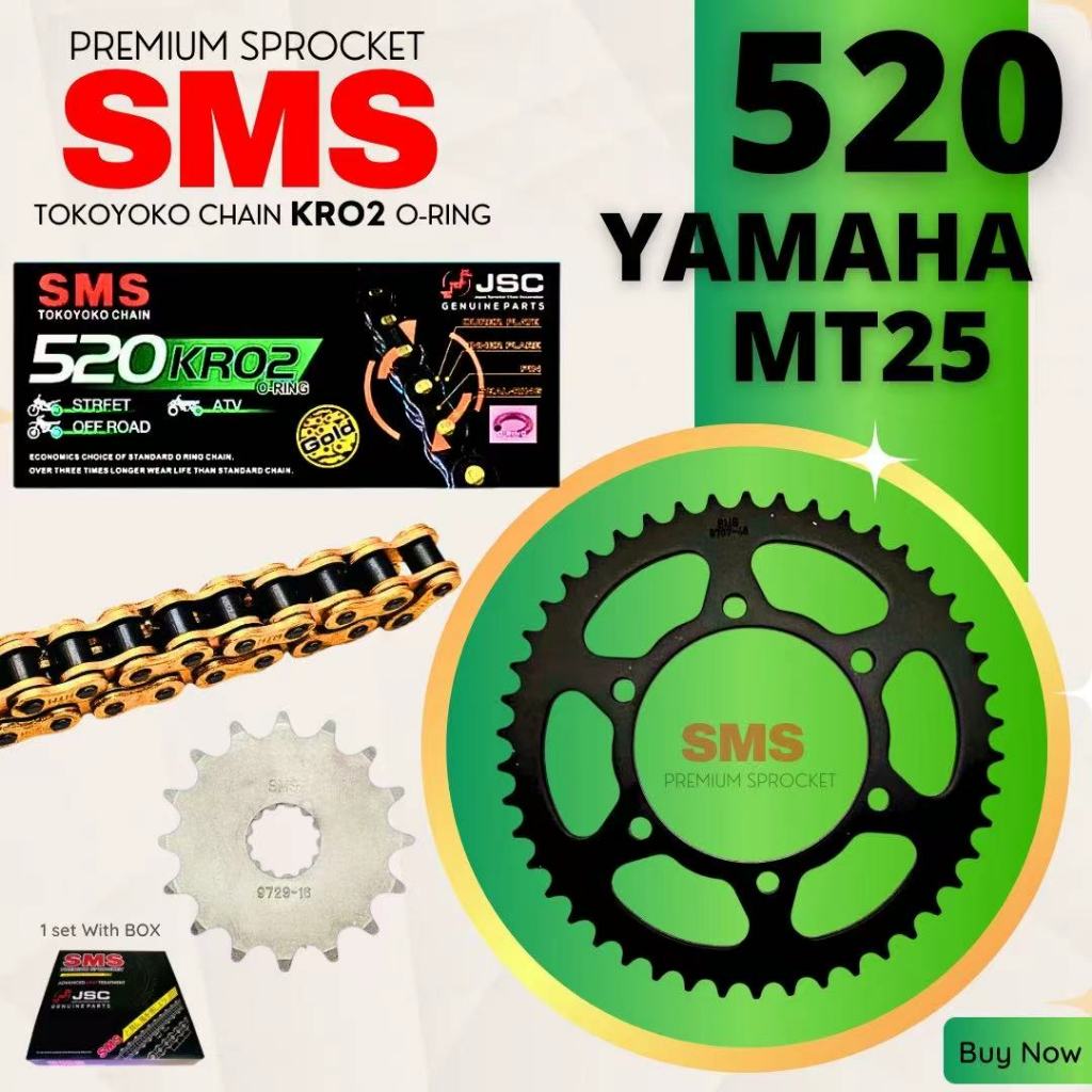 YAMAHA MT25 SpROCKET ชุด SMS 520KRO2 O RING CHAIN 520XER X RING R25 V1 V2 ชุดโซ่
