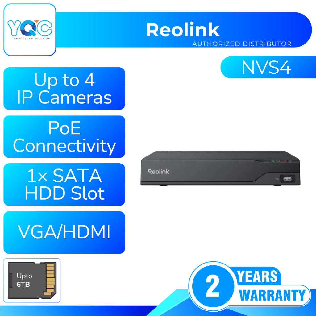 Reolink NVS4 4CH NVR 4CH 16MP/12MP/8MP/5MP PoE/WiFi กล้อง 24/7บันทึก (เวอร์ชันใหม่)