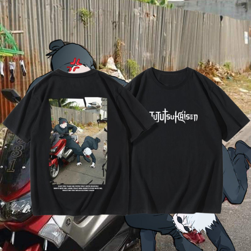 Jujutsu Kaisen ล้อเลียน T เสื้อ Gojo Eto Meme Art ผ้าฝ้าย 100% พิมพ์ Tshirt Casual Unisex Lelaki Wan