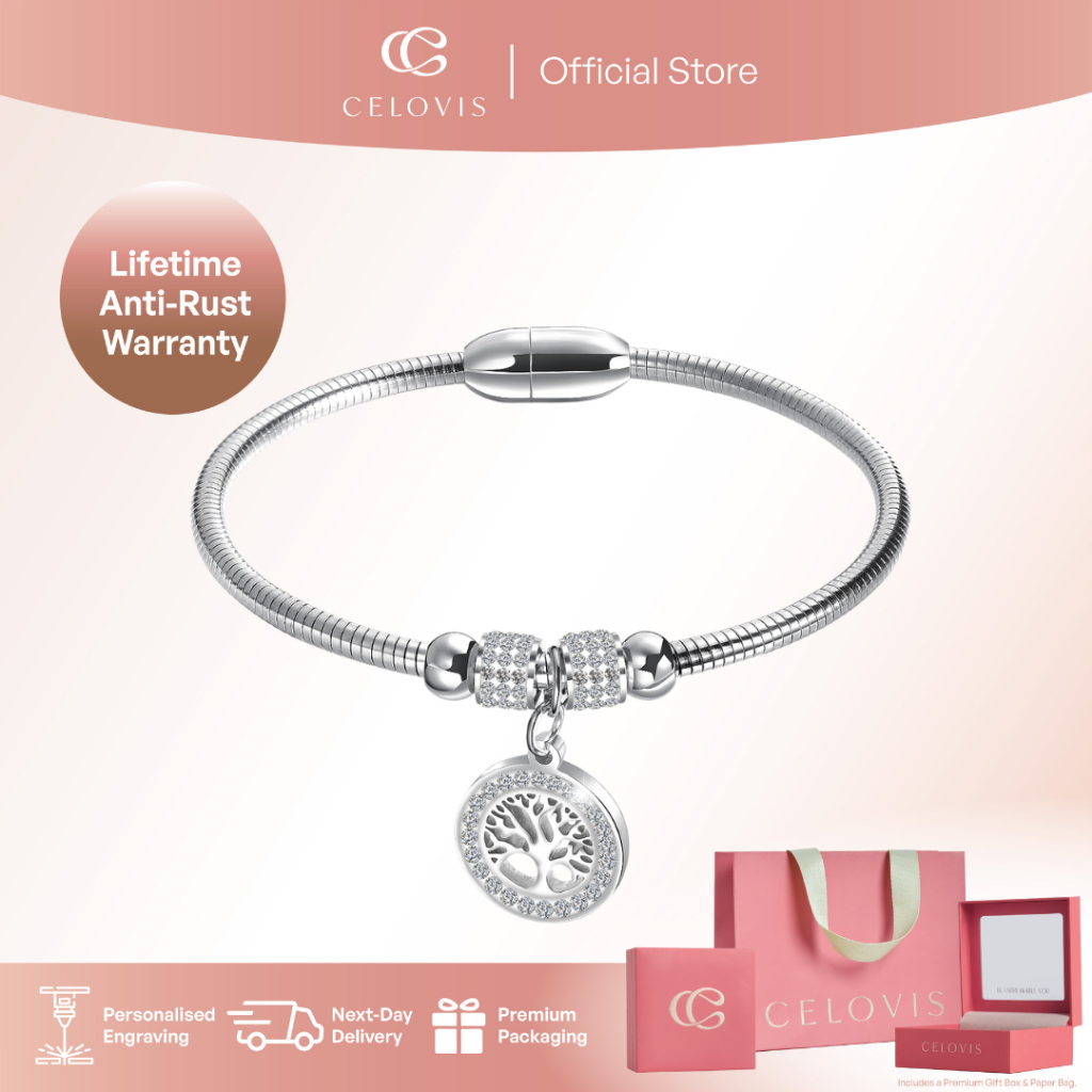 CELOVIS Eden Zirconia Family Tree Magnetic Clasp กําไลข้อมือสีเงิน