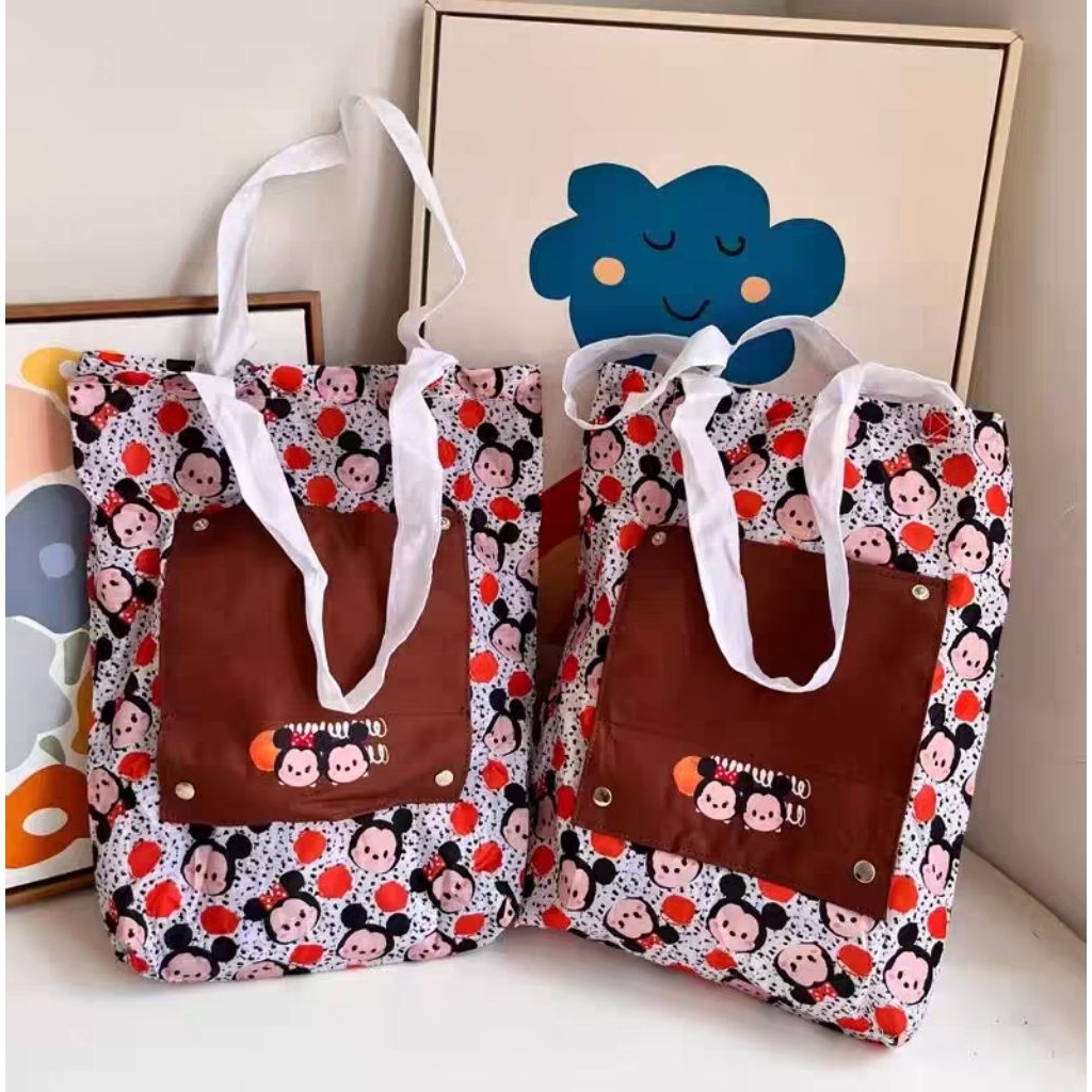 Tsum Tsum กระเป๋าช้อปปิ้งแบบพับได้ Tote Bag Casual Bag Recycle Bag