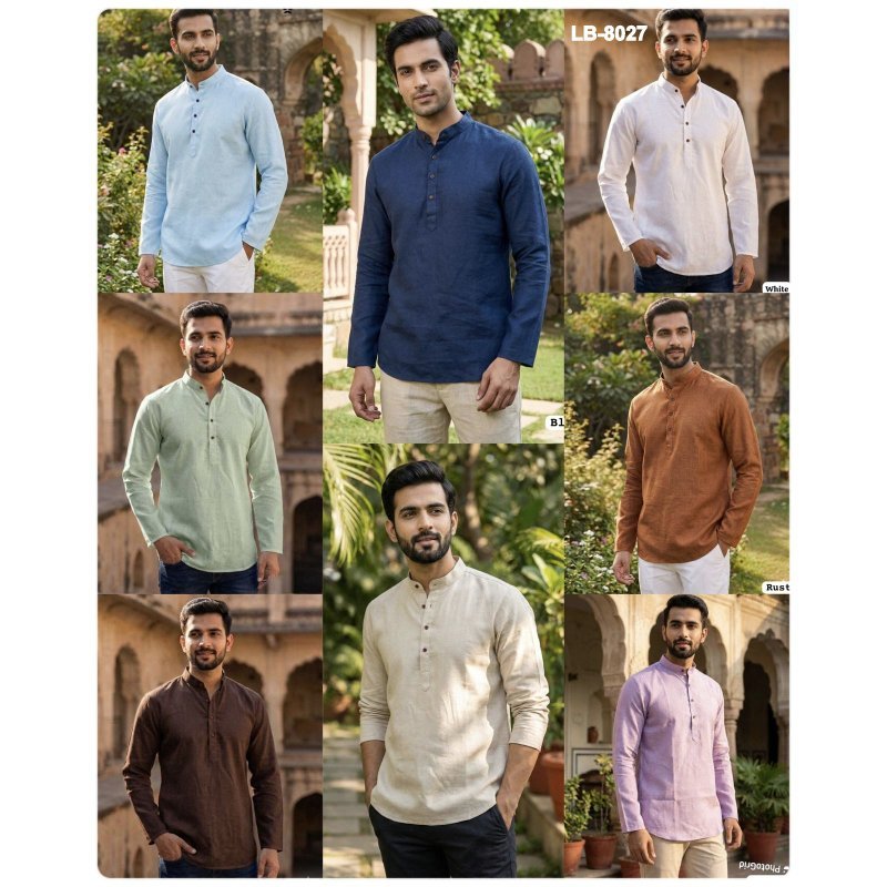 (M TO 2XL) Premium Kadi Linen Mens Wear Short Kurta - LB-8027