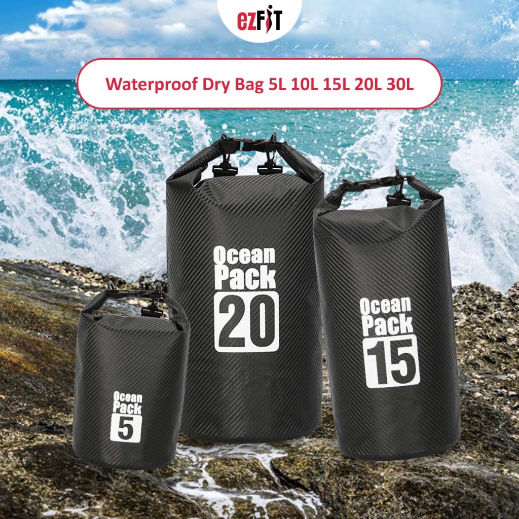 EzFit กระเป๋ากันน้ําแห้ง 5L 10L 15L 20L PVC ความจุขนาดใหญ่ Gym ดําน้ําท่องเที่ยวตกปลากลางแจ้งเดินป่า