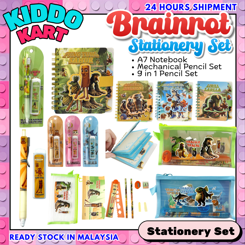 PENCIL SET 0.5MM MECHANICAL PENCIL A7 Notebook Tung Sahur brainrot ตะกั่ว HB เครื่องเหลาดินสอ ยางลบไ