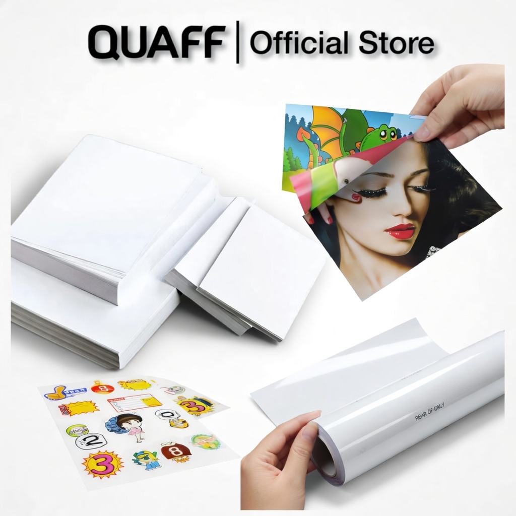 QUAFF กระดาษภาพถ่ายเคลือบเงาพิมพ์และตัดได้ A4 ขนาด 20-100แผ่น 115gsm 200gsm 230gsm 250gsm