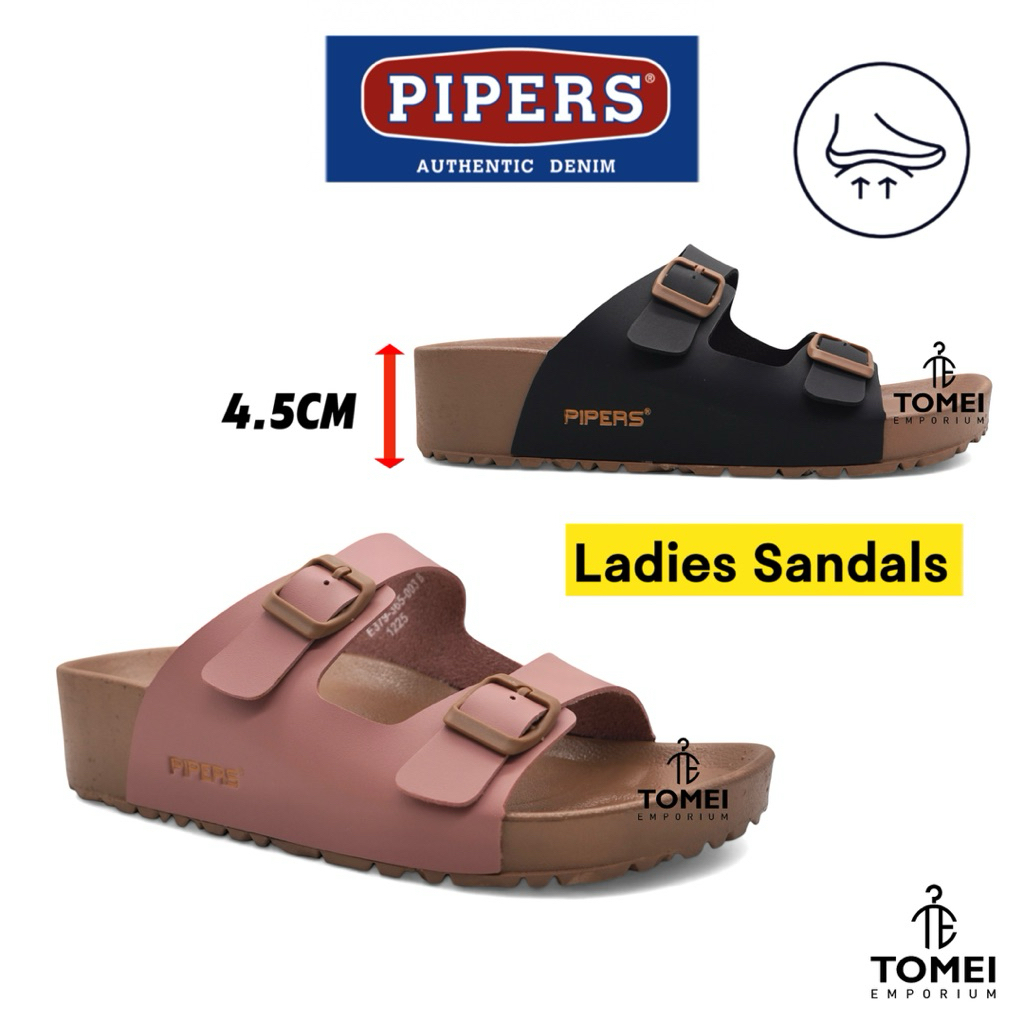 Pipers Ladies Platform Sandals [UK 4-9] Womens Double Buckle Comfort Slides Selipar Bertumit Perempu