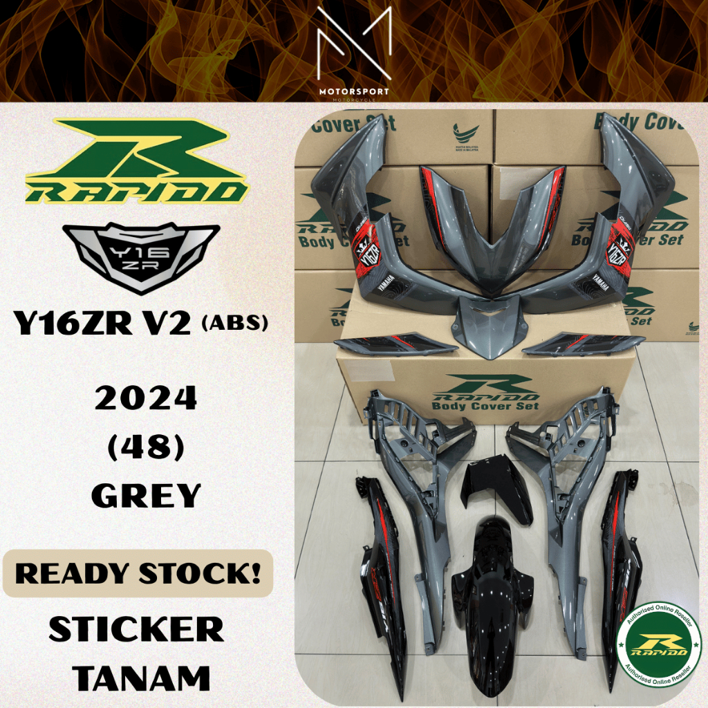 RAPIDO BODY COVER SET Y16ZR V2 ABS GREY (48) 2024 (STICKER TANAM/AIRBRUSH) COVERSET Y16 ABS