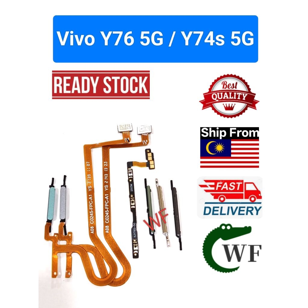 สําหรับ Vivo Y76 5G V2124/ Y74s 5G เปิดปุ่มปรับระดับเสียงลายนิ้วมือเปิดปิดปริมาณริบบิ้น Flex
