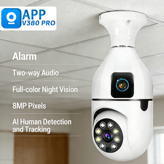 V380 Pro CCTV Bulb Dual Lens 1080P Smart Alarm Wireless Wifi IP Camera APP Push Notifications
