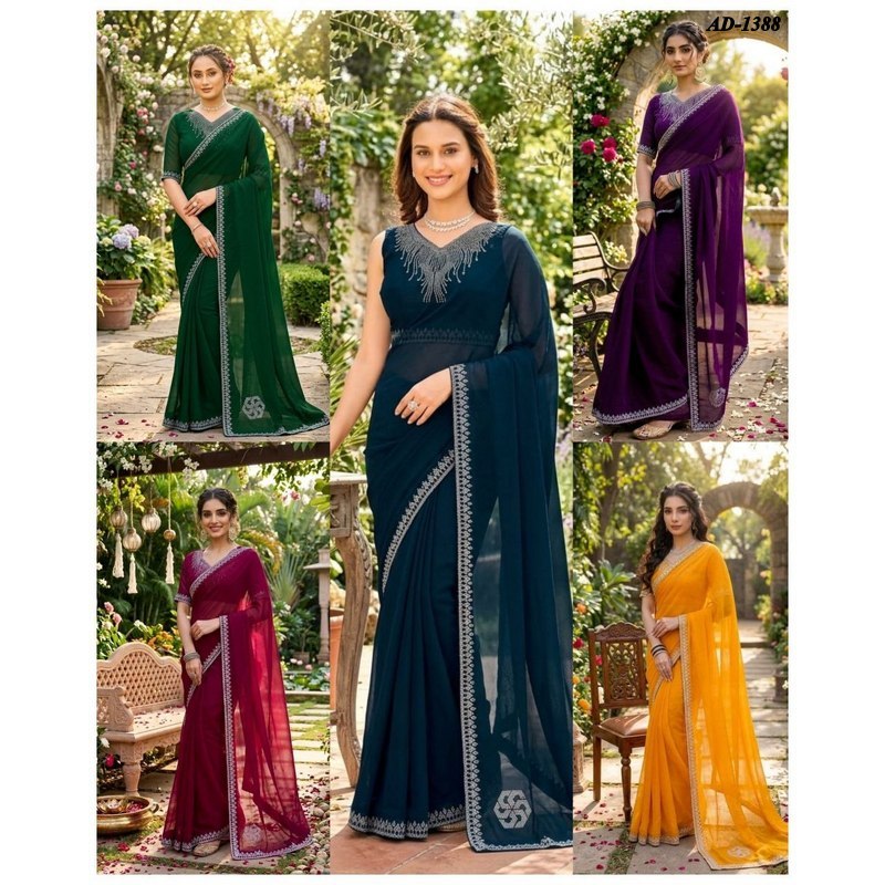 AD-1388~Designer Soft Simmer With Siroski Dimound Work Sarees