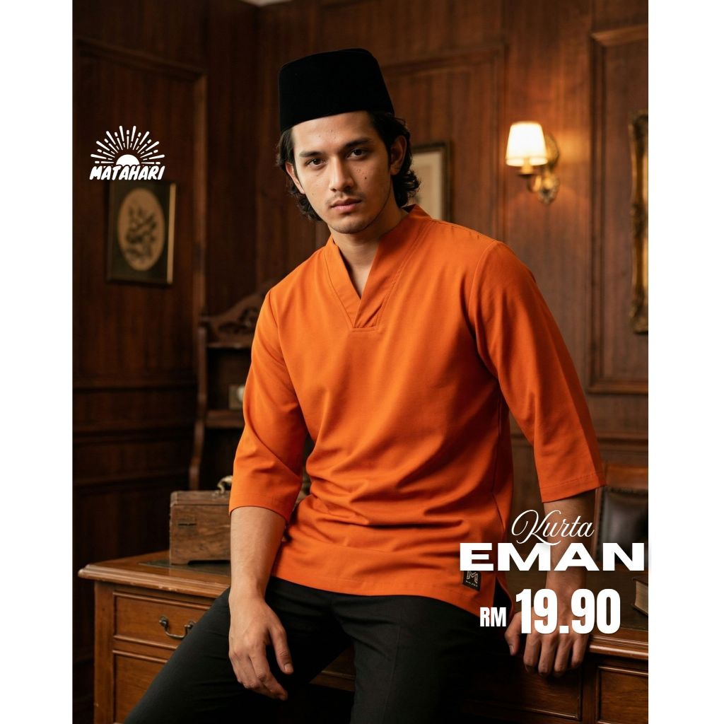 MATAHARI Kurta Eman 3 Quarter Sleeve ผู้ใหญ่นุ่มสิ่งทอลายทแยง Kurta ธรรมดา V คอ Kurta ผู้ชาย 8448-21