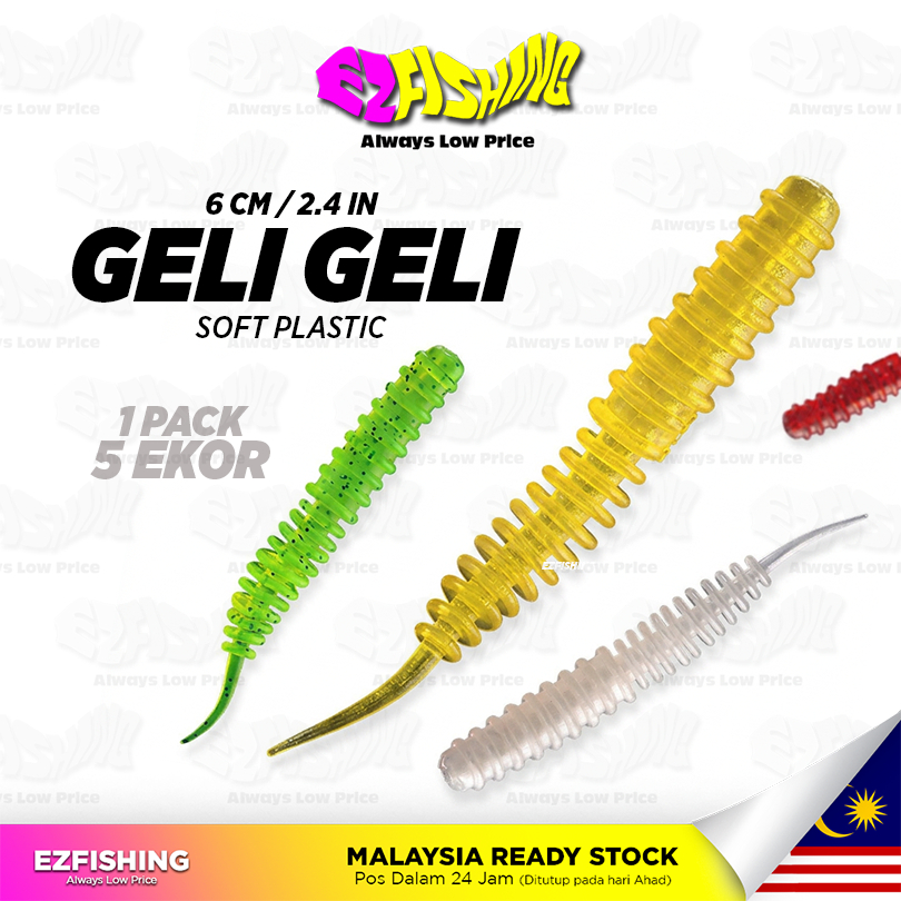 EZF Geli-Geli พลาสติกอ่อน 6 ซม. 1.1g 5 ชิ้นแพ็ค Silikon Premium Ekor Sensitif UL Ultralight เกม
