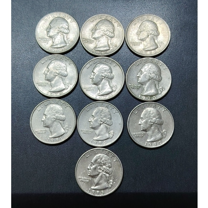 US Washington 1/4 Dollar 1970s -1990s ( 10 เหรียญ )