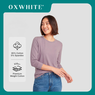 Oxwhite Women Premium Cotton Long Sleeve Crew Neck Tee