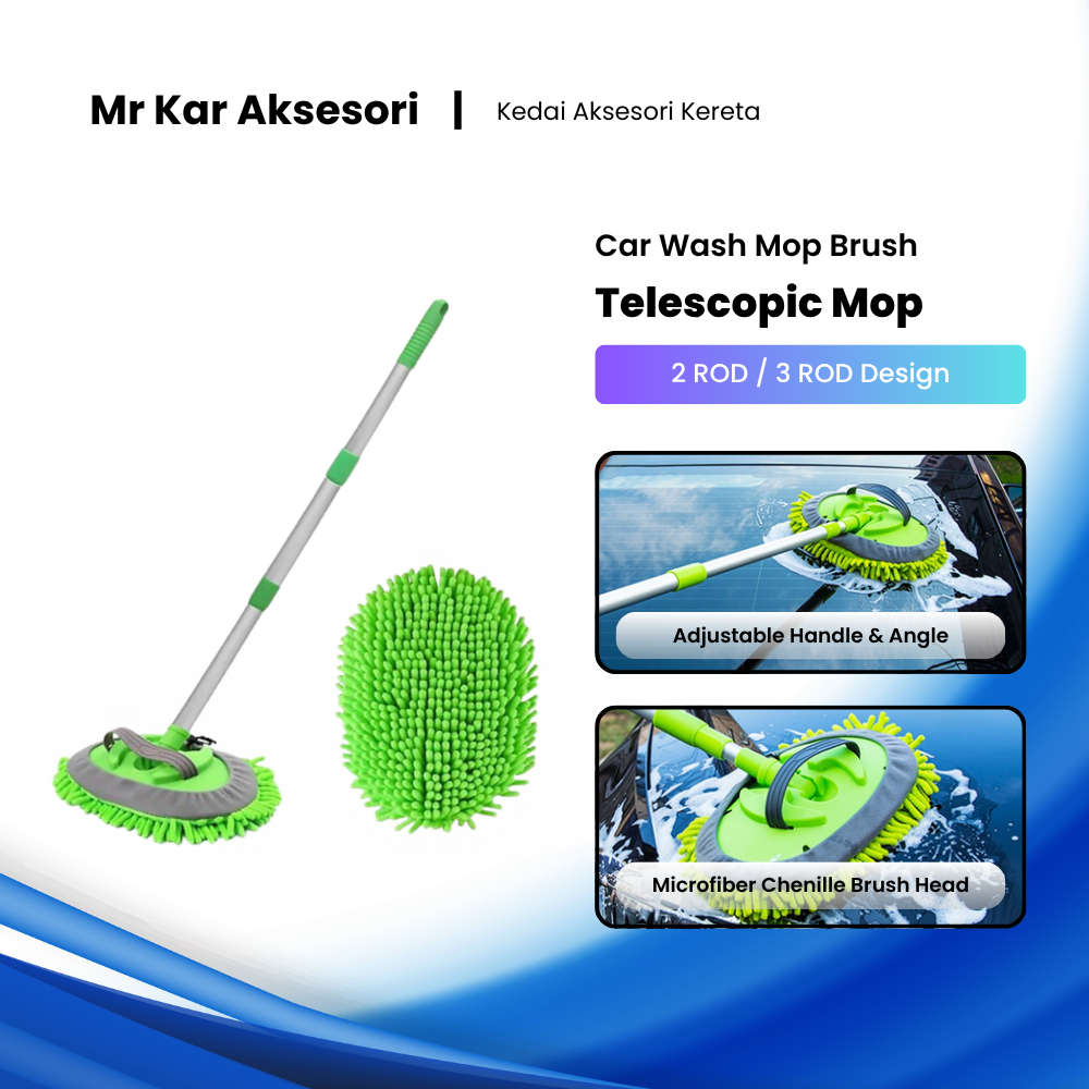 ล้างรถ Telescopic Microfiber Mop Mitt ทําความสะอาดบ้าน [จับอลูมิเนียมแบบปรับได้สูงสุด 1M] Mop Cuci K
