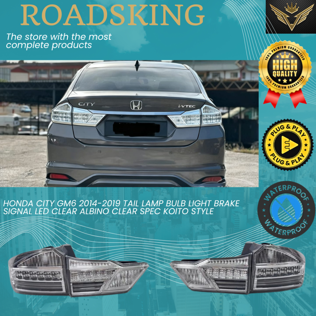 HONDA CITY GM6 2014-2019 โคมไฟหางหลอดไฟเบรคป้าย LED CLEAR ALBINO CLEAR SPEC สไตล์ KOITO