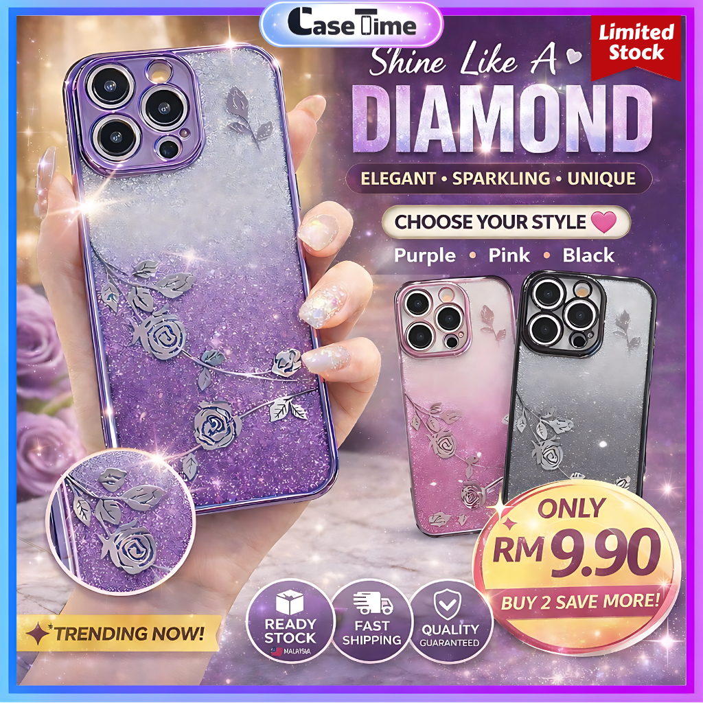 Realme 5 5i 5s 6i 14x C3 C12 C15 C35 C51 C53 C55 C63 C65 C67 C75 C75x fon sarung rose ดอกไม้ glitter