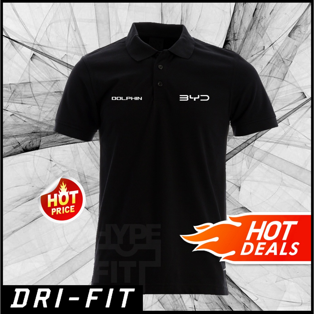 ใหม่ BYD Dolphin Logo Build Your Dream Logo Polo Quickdry Dry Fit Microfiber Unisex แขนสั้น SS