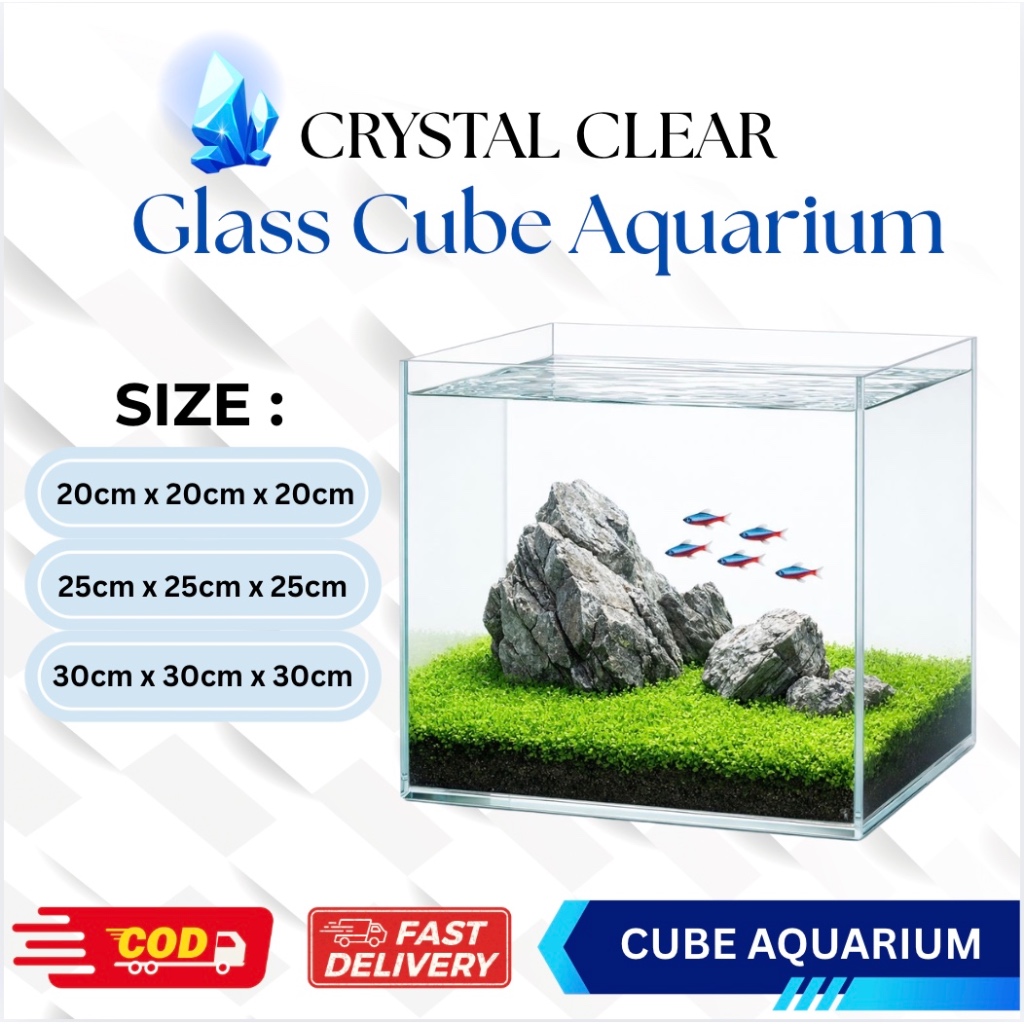 Cube Tank Crystal Clear Cube Aquarium CC Fish Tank Nano Aquarium Tank 15 ซม./ 20 ซม./ 30 ซม.