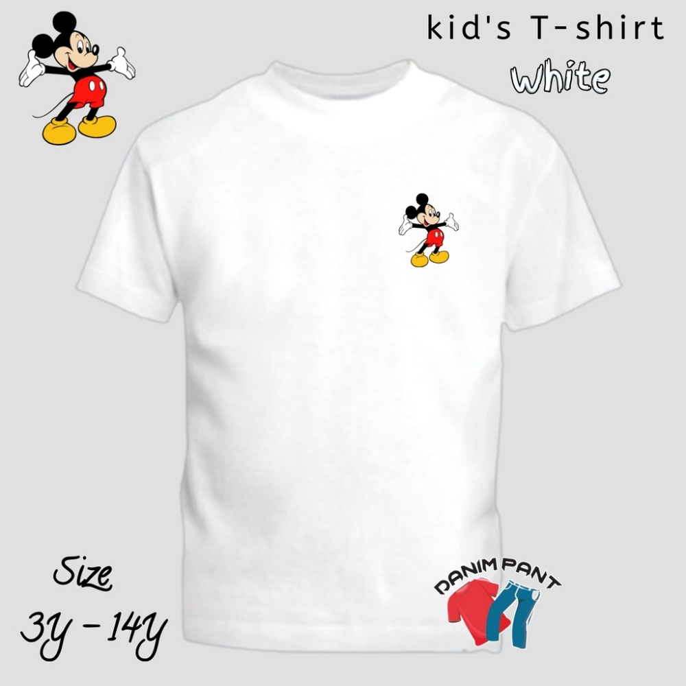 เสื้อยืดเด็ก MICKY Design dtf พิมพ์ผ้าฝ้าย 100% Unisex แขนสั้นรอบคอเด็ก Tee ขนาด 3-14yrs