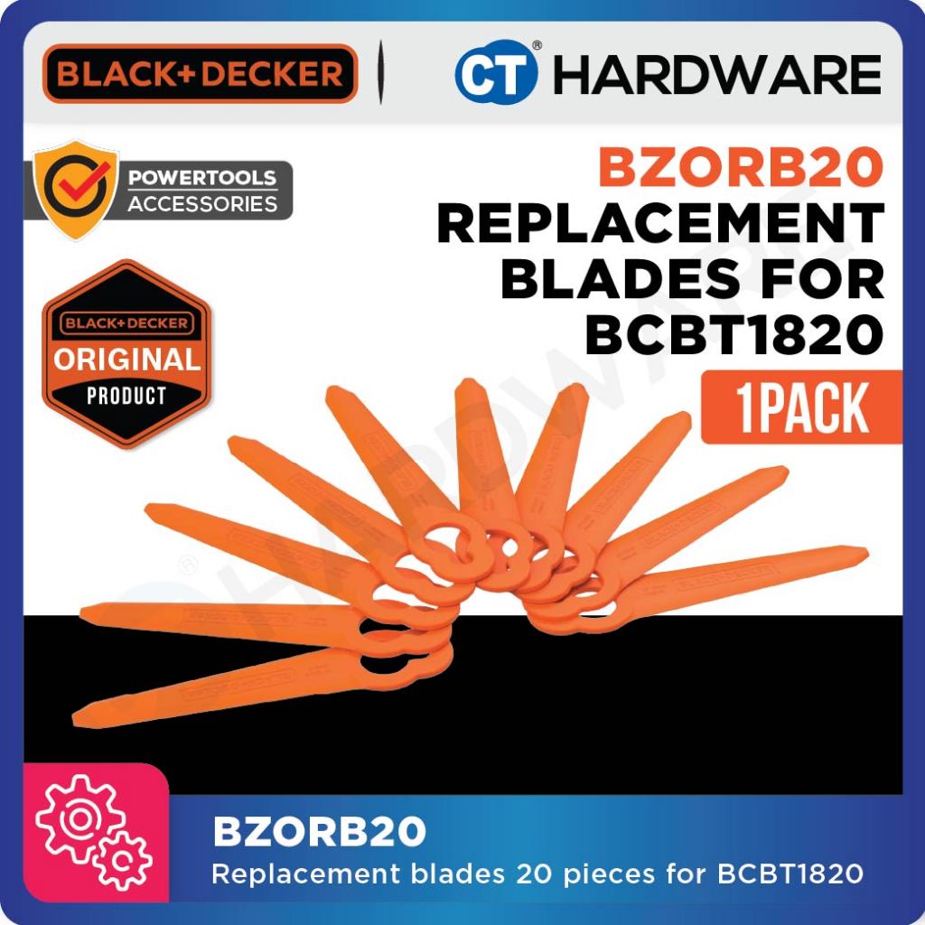 สีดํา + Decker BZORB20 เปลี่ยนใบมีดอุปกรณ์เสริม 25 ซม.สําหรับ BCBT1820 เครื่องตัดหญ้า [ 20PC ]
