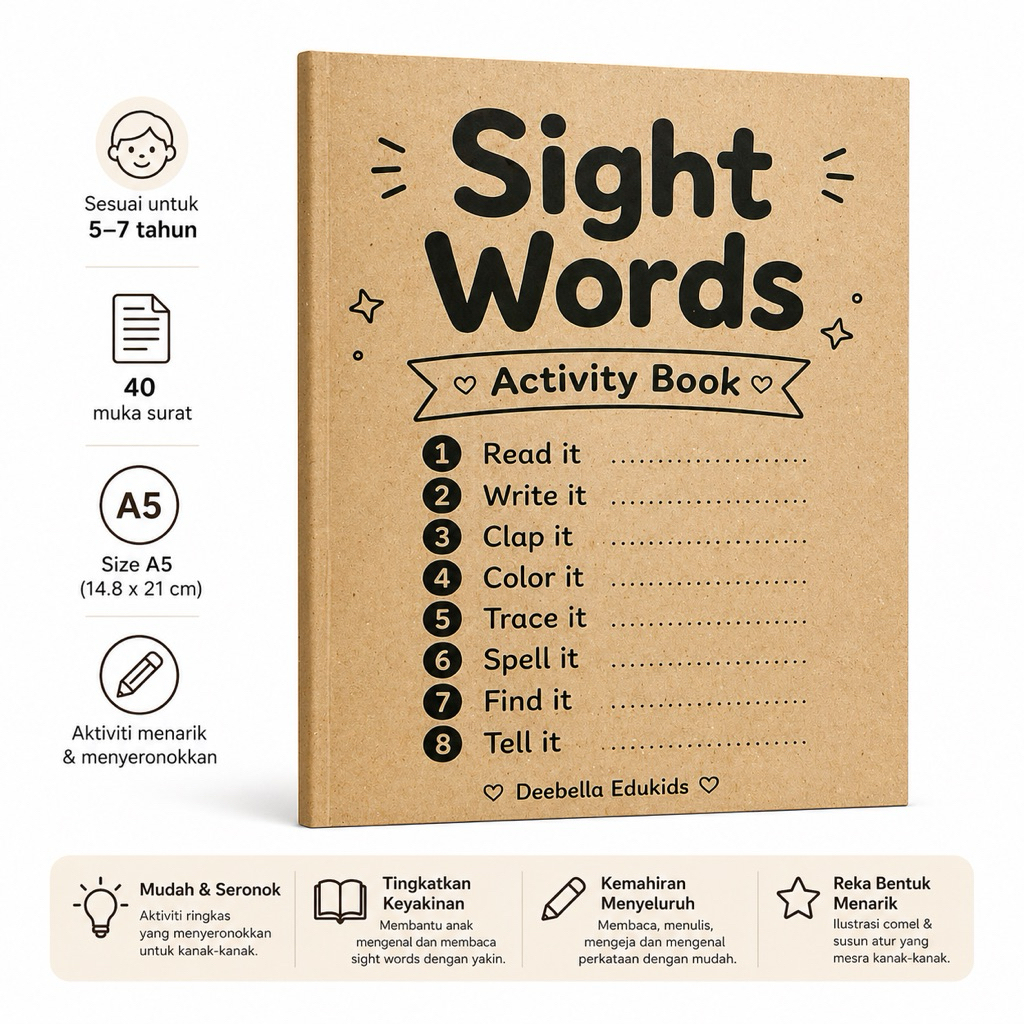 หนังสือกิจกรรม Sight Words Early Reading Book สําหรับเด็กอายุ 5-7 ปี Hardcoopy