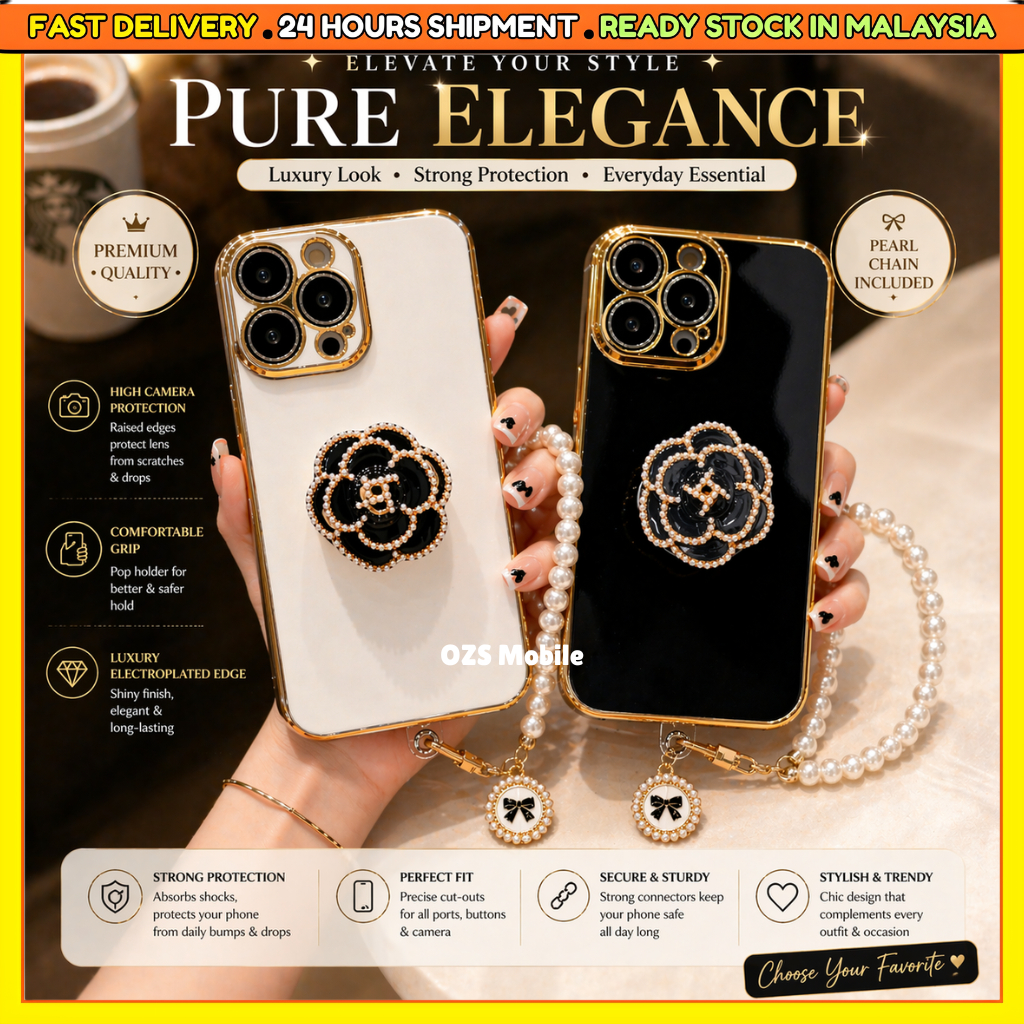 Oppo A15 A15s A17 A17k A18 A38 A53 2020 F11 Pro A3s A12e fon ขาตั้งดอกไม้มุกโซ่เคลือบด้วยไฟฟ้าเคสนิ่