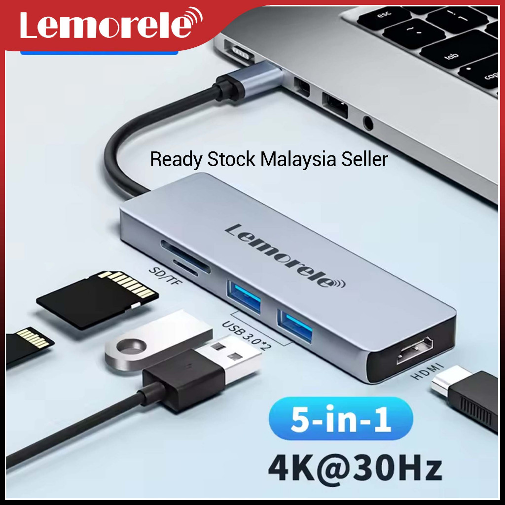 Lemorele TC18 USB-C Hub 5-in-1 4K HDMI PD 100W Ethernet USB 3.0 Docking Station สําหรับแล็ปท็อป MacB