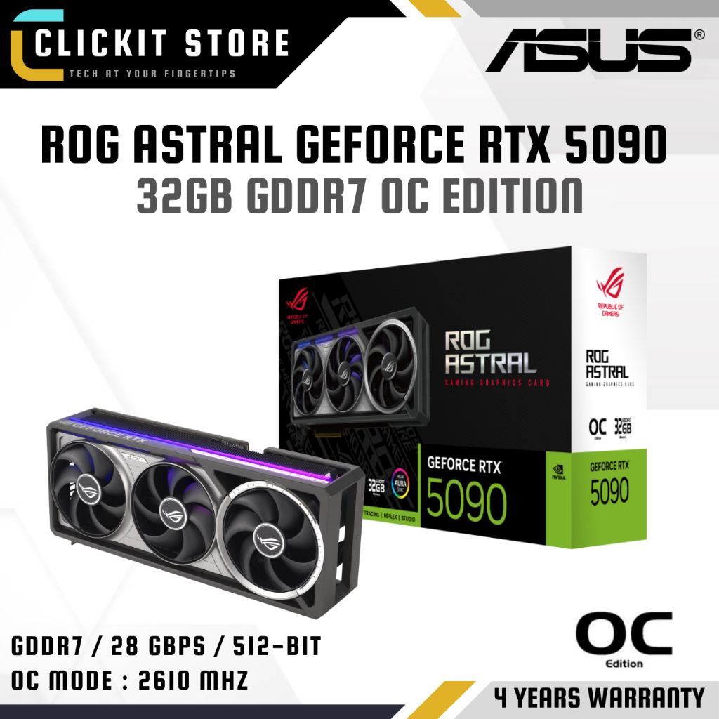 กราฟิกการ์ด ASUS ROG Asral GeForce RTXTM 5090 32GB GDDR7 OC Edition Kad GPU | AT-RTX5090-O32G-G